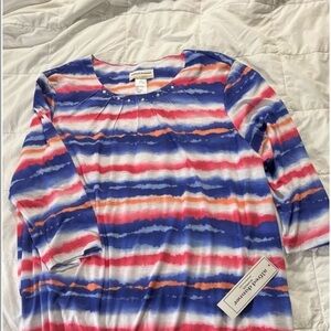 Alfred Dunner Blue and Orange Striped Top